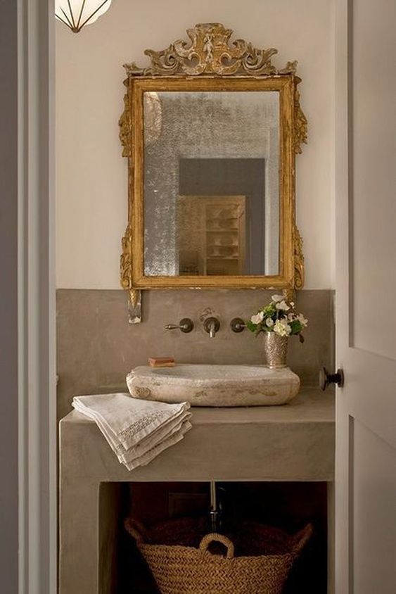 mirrors of White and Gold Bathroom